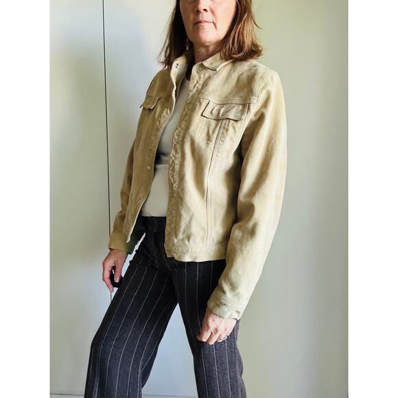 Vintage 90s Suede Jacket Size Large Light Tan Minimalist Classic Fall Vibes - Picture 6 of 9